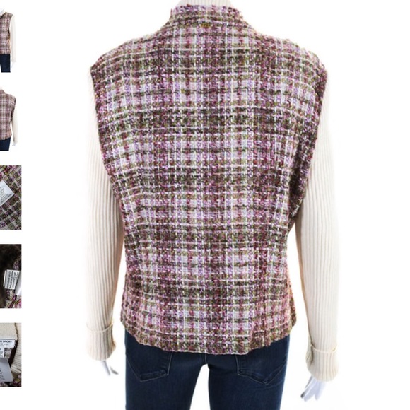 St. John Sport Tweed Zip Front Sweater Jacket | Ivory/Purple Size S- M (m) - Picture 3 of 10